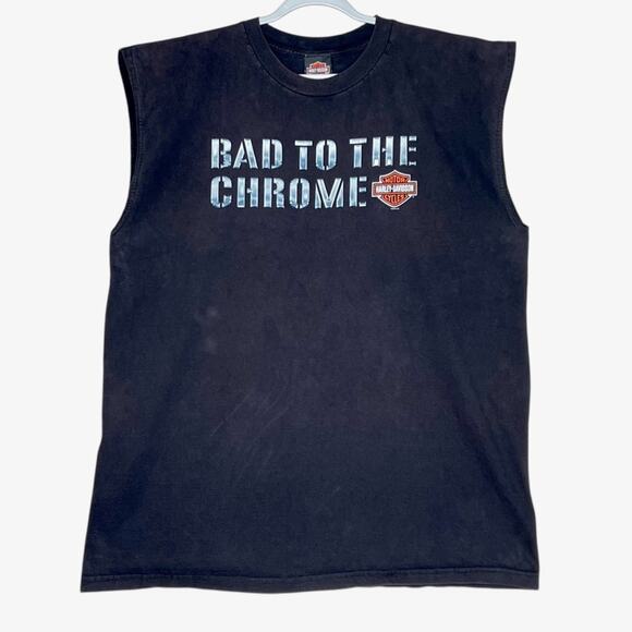 Harley Davidson Graphic Muscle Tee 2XL Bad To The Chrome Las Vegas 2008 Y2K USA - Picture 1 of 11